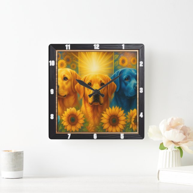 Labrador Puppies Colorful Art Square Wall Clock (Home)