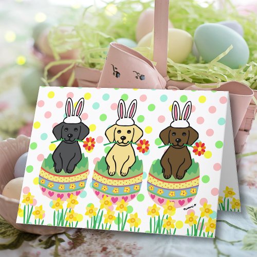 Labrador Puppies Easter Eggs Daffodils Holiday Card