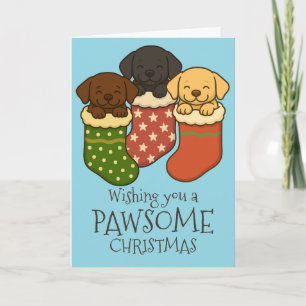 Labrador Puppies in Stocking Christmas Holiday Card