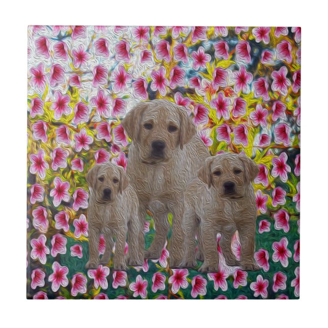 Labrador Puppies Oil Paint, Ceramic Tile (Front)