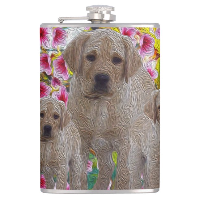 Labrador Puppies Oil Paint, Flask (Front)