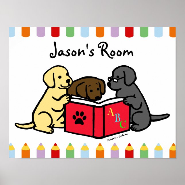 Labrador Puppies Reading Nursery Poster (Front)