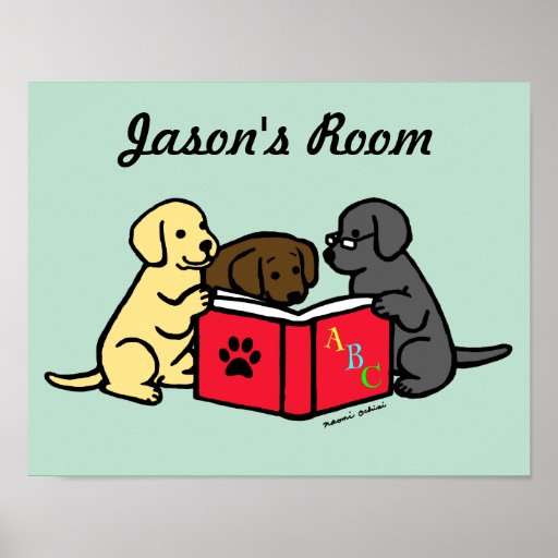 Labrador Puppies Reading Nursery Poster  