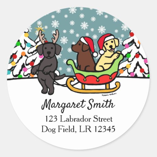 Labrador Puppies Sleigh Christmas Return Address Classic Round Sticker