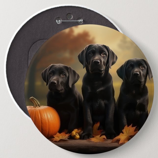 Labrador Puppy Autumn Delight Pumpkin  Button (Front & Back)