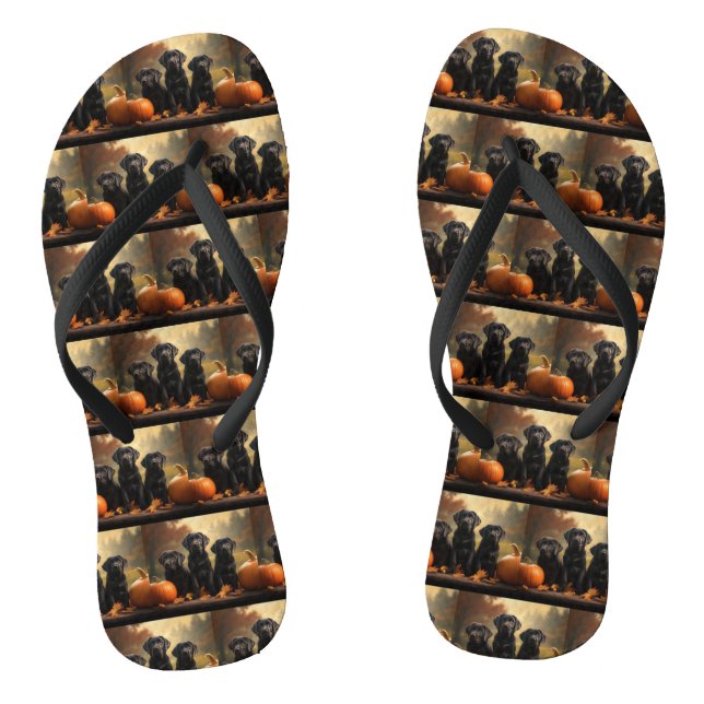Labrador Puppy Autumn Delight Pumpkin  Flip Flops (Footbed)