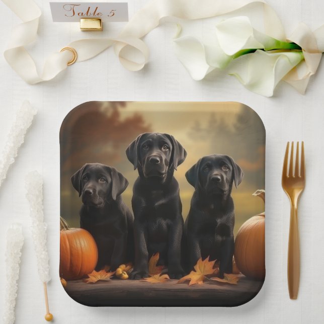 Labrador Puppy Autumn Delight Pumpkin  Paper Plates (Wedding)