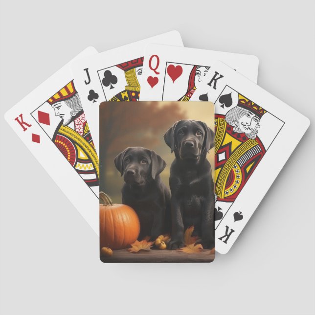 Labrador Puppy Autumn Delight Pumpkin  Poker Cards (Back)