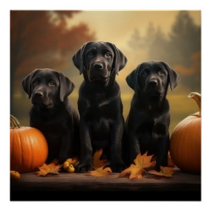 Labrador Puppy Autumn Delight Pumpkin  Poster