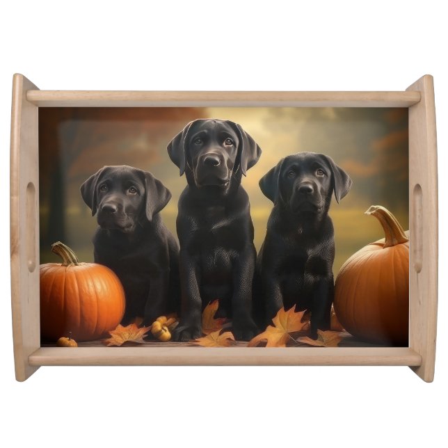 Labrador Puppy Autumn Delight Pumpkin  Serving Tray (Front)