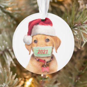 Labrador Puppy Dog in Face Mask 2021 Ornament