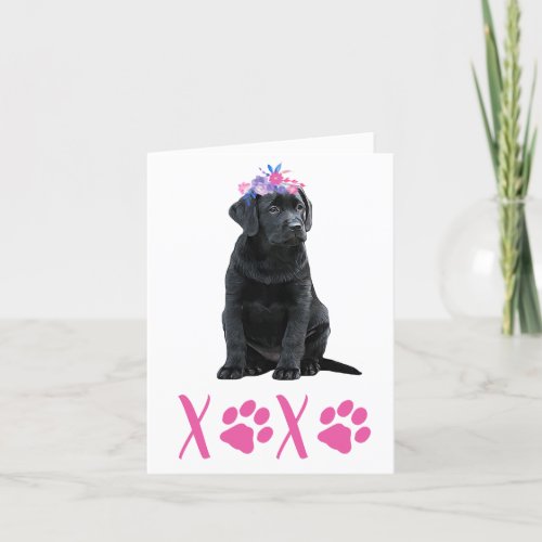 Labrador Puppy Dog Pink XOXO Valentines Day Holiday Card
