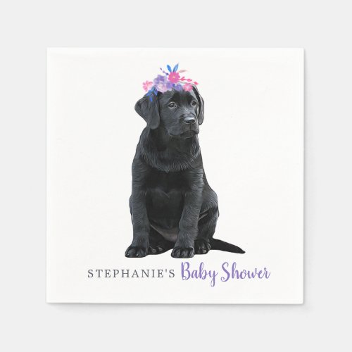 Labrador Puppy Dog Purple Girl Baby Shower Napkins