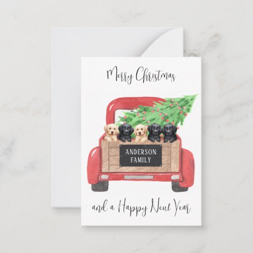 Labrador Puppy Dogs Red Truck Merry Christmas Note Card