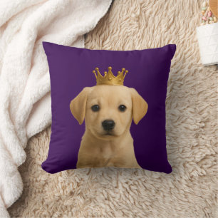 Labrador Puppy in Gold Crown Cute Throw Pillow