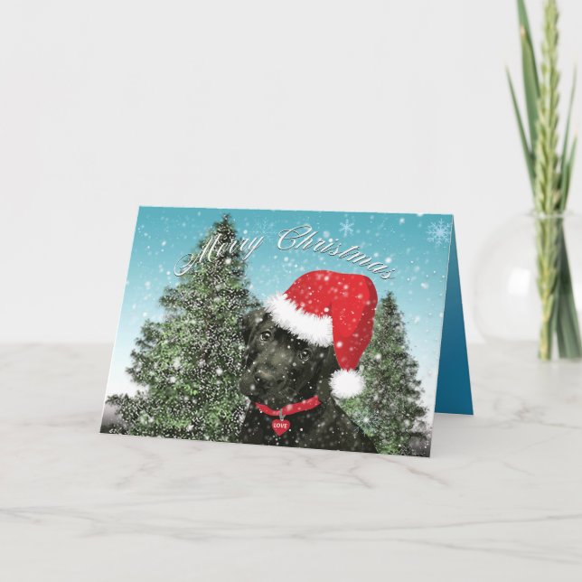 Labrador Puppy Merry Christmas Santa Hat Holiday Card (Front)