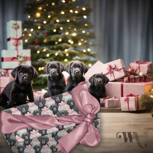 Labrador Puppy Modern Pink Bows Christmas Sm Wrapping Paper