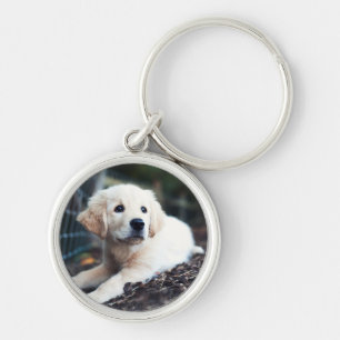 Labrador Puppy Playing In The Garden Keychain