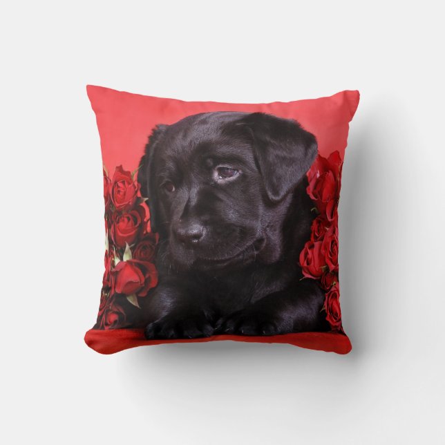 Labrador puppy with roses throw pillow (Front)