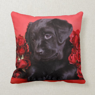 Labrador puppy with roses throw pillow