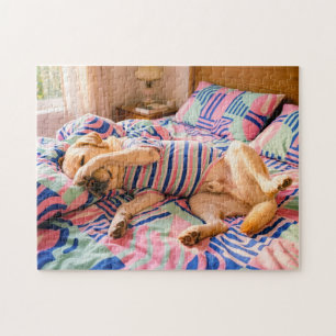 Labrador Resting on Colorful Bedspread Jigsaw Puzzle