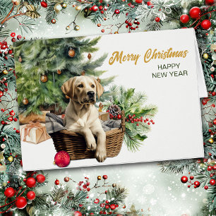 Labrador Retrieve Dog Wicker Basket Christmas Card