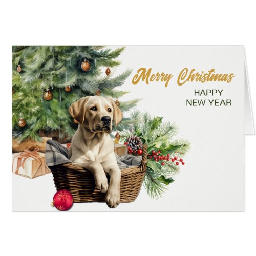 Labrador Retrieve Dog Wicker Basket Christmas Card