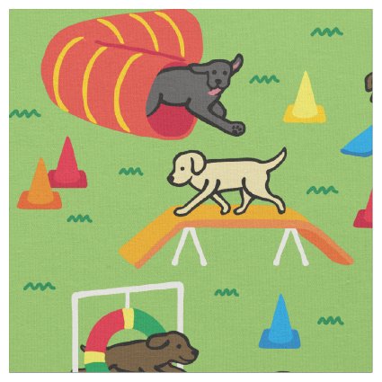 Labrador Retriever Agility Cartoon Fabric