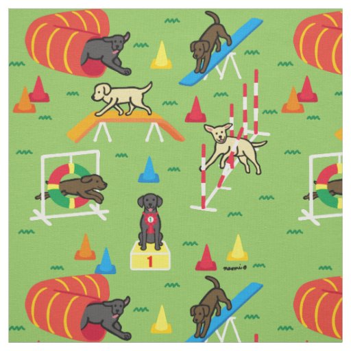 Labrador Retriever Agility Cartoon Fabric