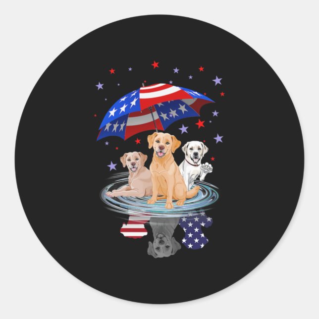 Labrador Retriever American Flag Shadow Classic Round Sticker (Front)