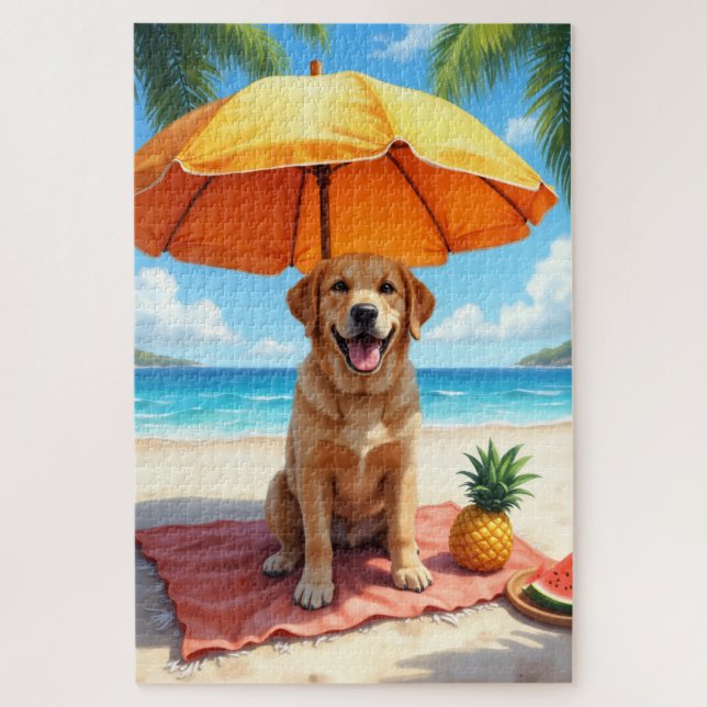 Labrador Retriever Beach Relax Scene Jigsaw Puzzle (Vertical)
