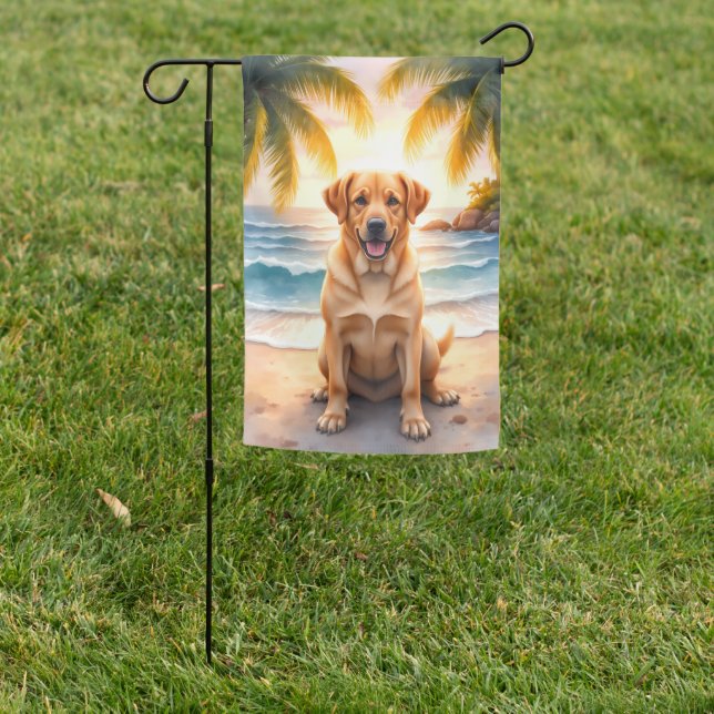 Labrador Retriever Beach Sunset Garden Flag (In SItu)