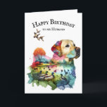 Labrador Retriever Birthday For Husband Card<br><div class="desc">Watercolor double exposure of a Labrador Retriever profile silhouette with mallard ducks isolated on a white background.
The text is editable.</div>