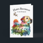 Labrador Retriever Birthday For Husband Card<br><div class="desc">Watercolor double exposure of a Labrador Retriever profile silhouette with mallard ducks isolated on a white background.
The text is editable.</div>