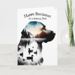 Labrador Retriever Birthday For Son Card<br><div class="desc">Double exposure of a Labrador Retriever profile silhouette with ducks and a mountain scene isolated on a white background.
The text is editable.</div>