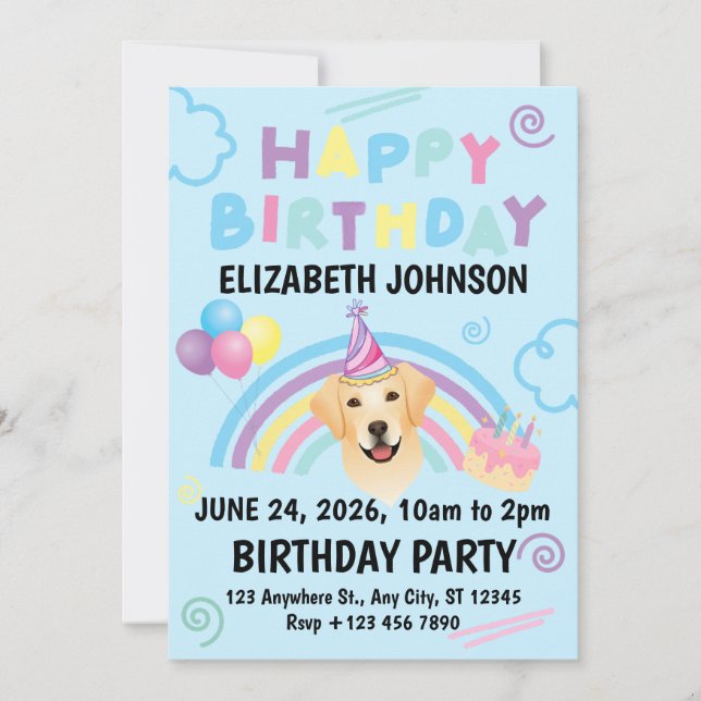Labrador Retriever Birthday Invitation Blue (Front)