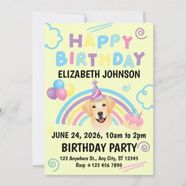 Labrador Retriever Birthday Invitation Yellow (Front)