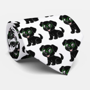 Labrador Retriever Black Cartoon With Glasses Neck Tie