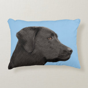 Labrador Retriever Black Painting Original Dog Art Accent Pillow