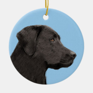 Labrador Retriever Black Painting Original Dog Art Ceramic Ornament