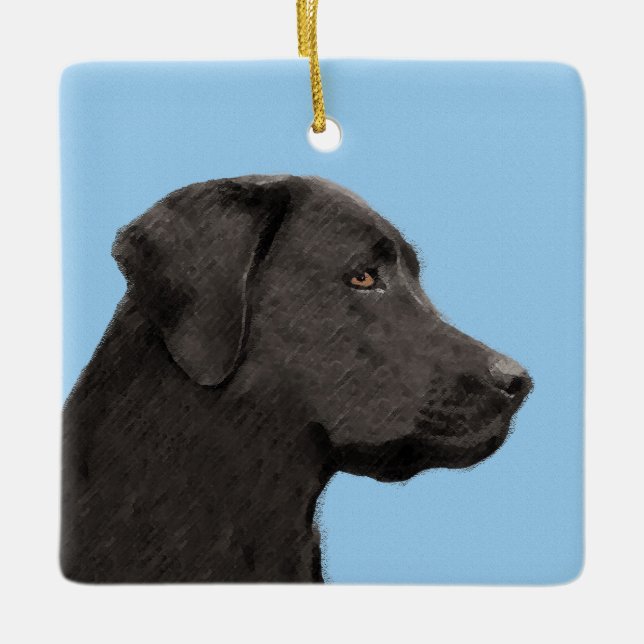 Labrador Retriever Black Painting Original Dog Art Ceramic Ornament (Front)