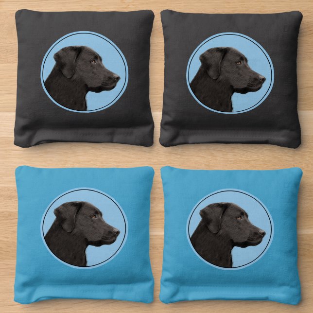 Labrador Retriever Black Painting Original Dog Art Cornhole Bags (Wood)