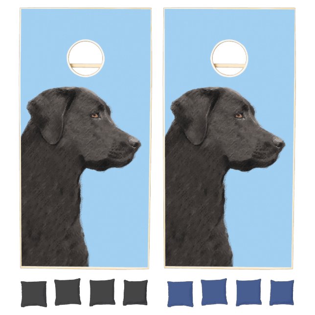 Labrador Retriever Black Painting Original Dog Art Cornhole Set (Set)
