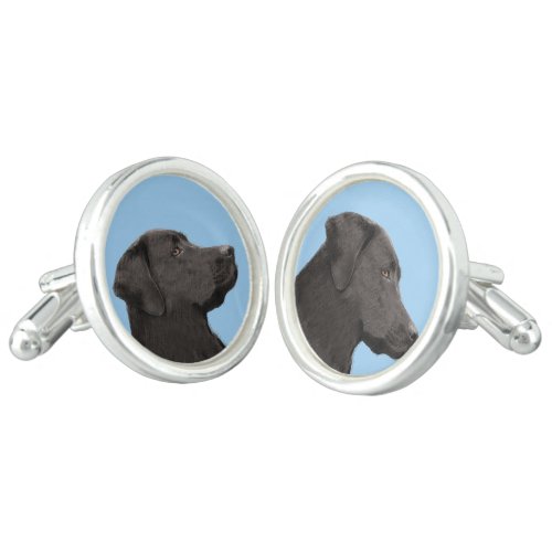 Labrador Retriever Black Painting Original Dog Art Cufflinks