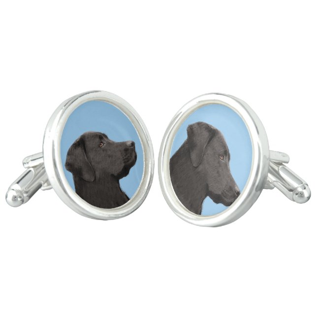Labrador Retriever Black Painting Original Dog Art Cufflinks (Angled)