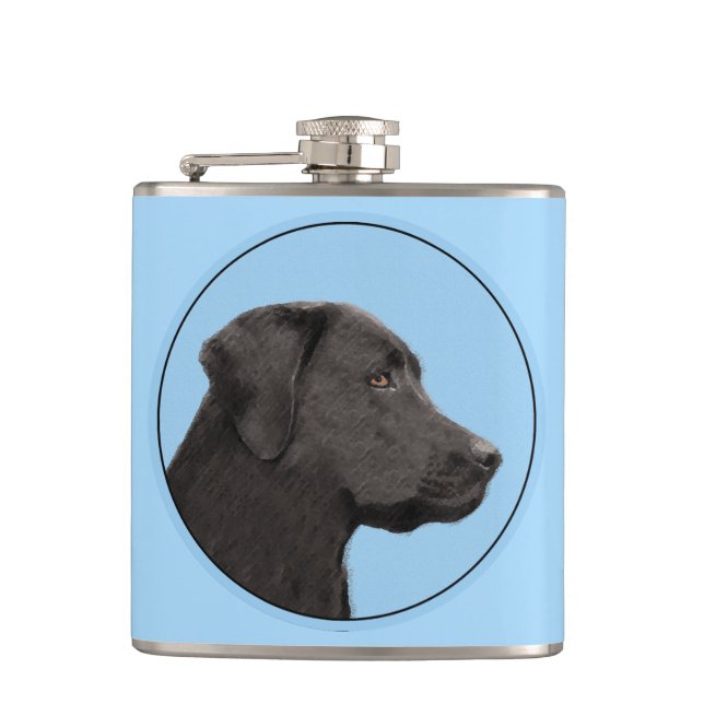 Labrador Retriever Black Painting Original Dog Art Flask (Front)