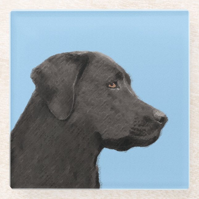 Labrador Retriever Black Painting Original Dog Art Glass Coaster (Front)