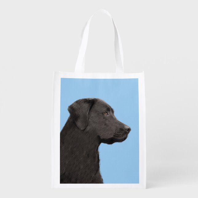 Labrador Retriever Black Painting Original Dog Art Grocery Bag (Back)