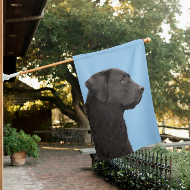 Labrador Retriever Black Painting Original Dog Art House Flag (In SItu)