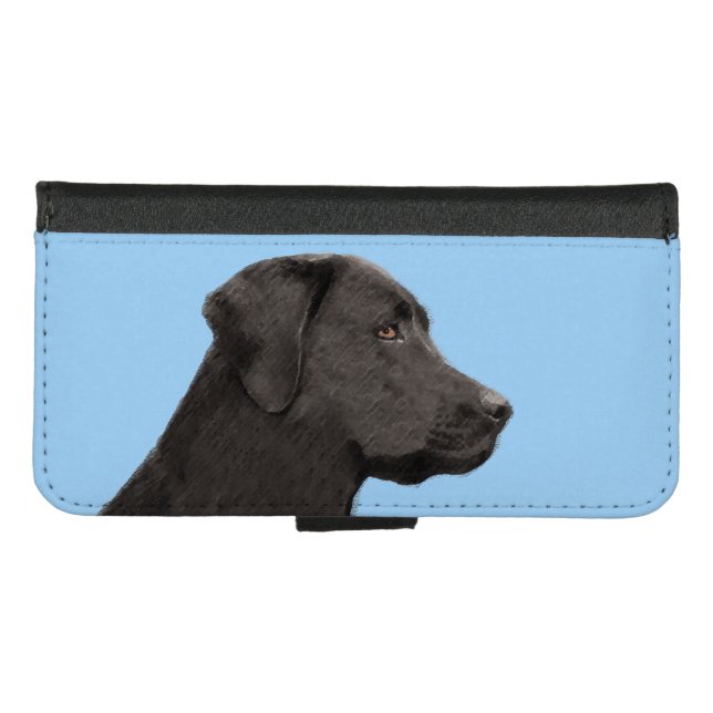 Labrador Retriever Black Painting Original Dog Art iPhone Wallet Case (Front (Horizontal))